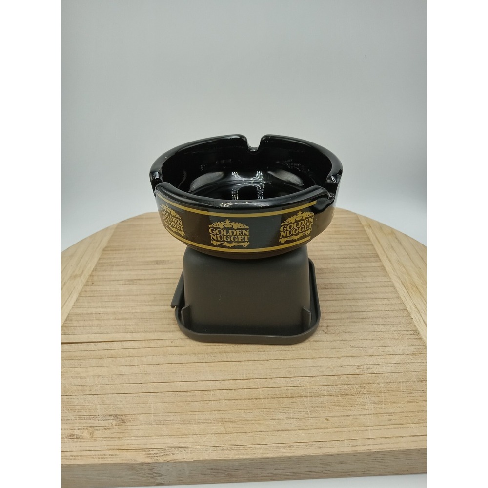 Vintage GOLDEN‎ NUGGET Hotel & Casino BLACK Glass Ashtray Las Vegas 80's